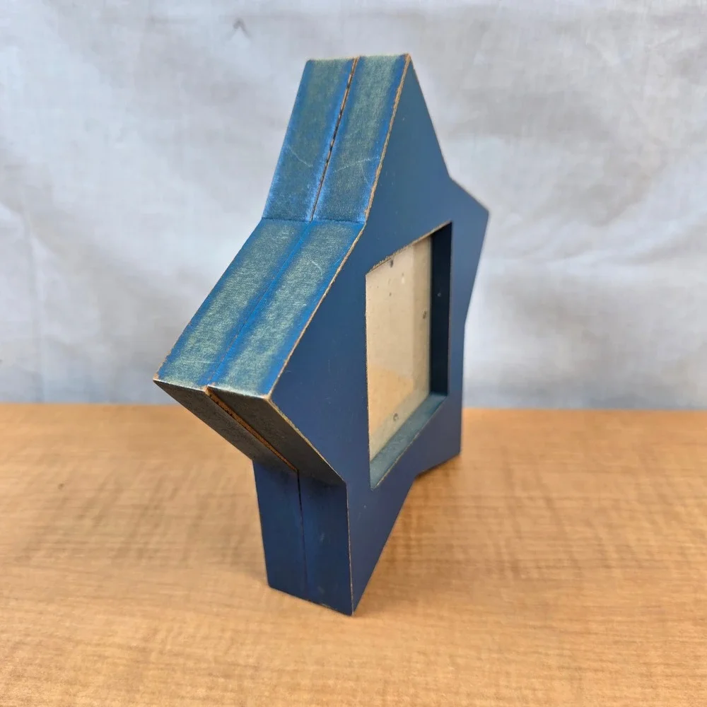 Picture Photo Frame Distressed Blue Star Wooden Dual Sided 3